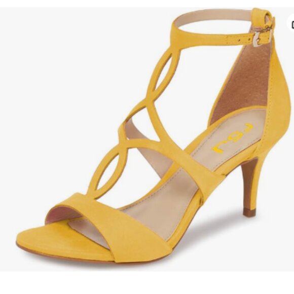 FSJ Shoes - FSJ Yellow Strappy Ankle Strap Open Toe High Heel Caged Cutout T-Strap Sandals